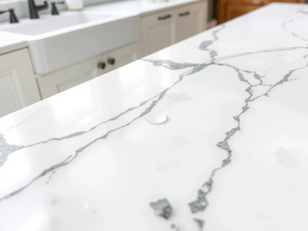 Water beading on Carrara marble