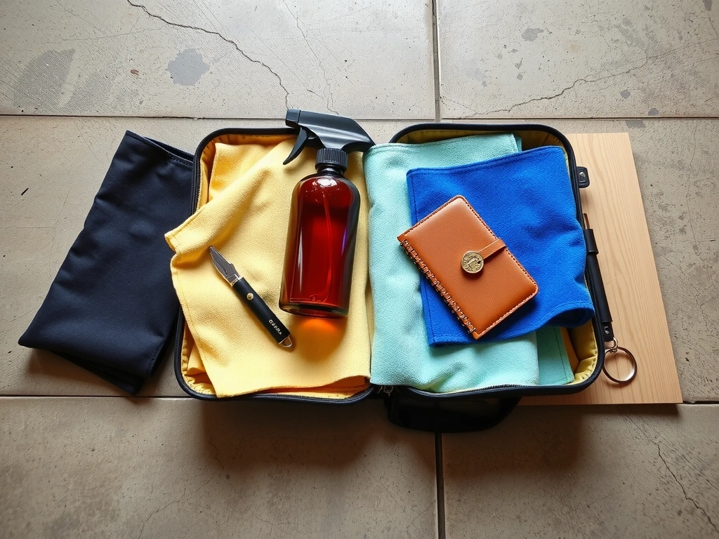 Professional cleaning kit flat lay